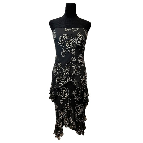 Vintage Y2K Gilar Black 100% Silk Beaded Ruffle Tiered Dress Beaded Size 4 - Picture 1 of 16